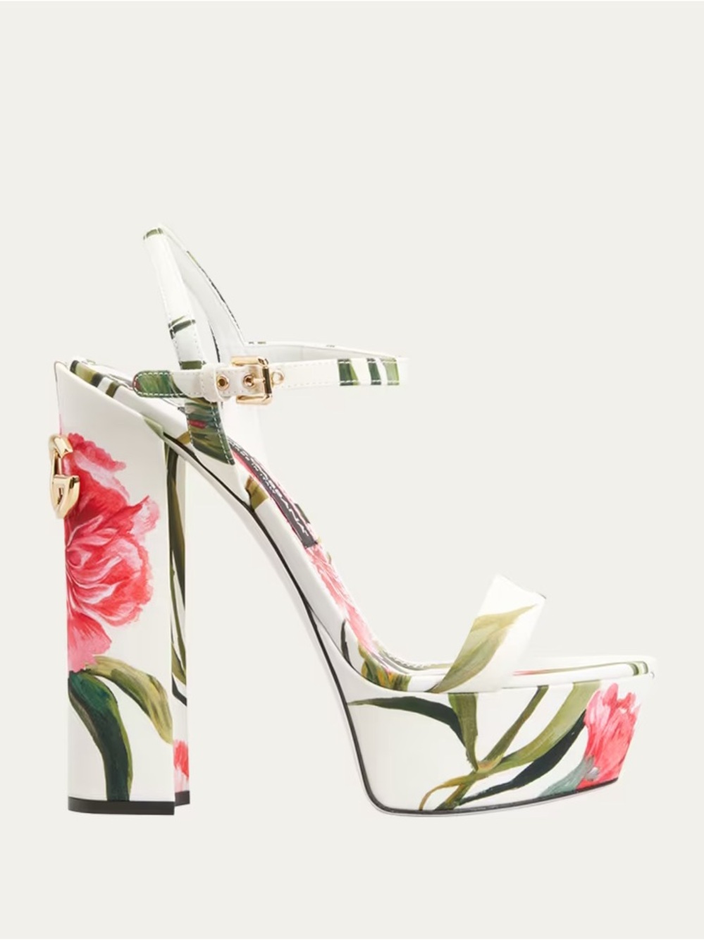 Dolce & Gabbana White Platform Sandals with Pink Floral Print